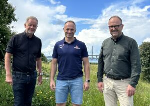Fra venstre, partnerkonsulent i  DGI Huset Vordingborg - Jesper Gerdøe, direktør i Team Sydhavsøerne - Morten Harkjær Nielsen og direktør i DGI Huset Vordingborg - Hans Snestrup
